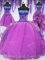 Graceful Four Piece Purple Lace Up Quinceanera Dresses Embroidery and Ruffles Sleeveless Floor Length