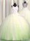 Zipple Up Big Puffy Tulle V-neck Sleeveless Brush Train Zipper Beading and Appliques Quinceanera Dress in Yellow Green