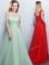 Off the Shoulder Sleeveless Tulle With Brush Train Lace Up Vestidos de Damas in Apple Green with Appliques and Ruching