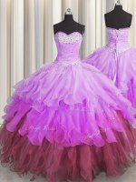 Sleeveless Lace Up Floor Length Beading and Ruffles and Ruffled Layers and Pick Ups Sweet 16 Dress