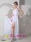 White Empire One Shoulder Floor-length High Slit Chiffon Sash Quinceanera Dama Dress in Ezpeleta Argentina