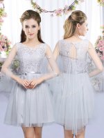 Grey Scoop Lace Up Lace and Belt Vestidos de Damas Sleeveless(SKU BMT0396CBIZ)