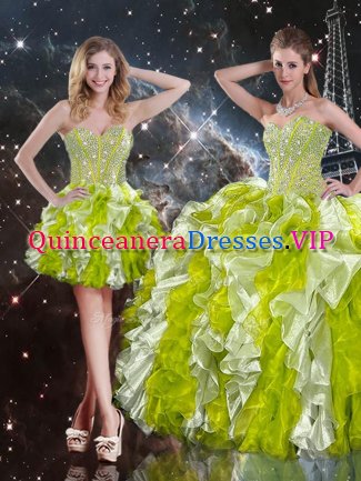 Noble Multi-color Organza Lace Up Quinceanera Dresses Sleeveless Floor Length Beading and Ruffles