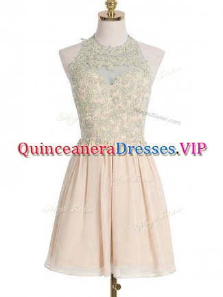 Fitting Champagne Chiffon Lace Up Quinceanera Court Dresses Sleeveless Knee Length Appliques