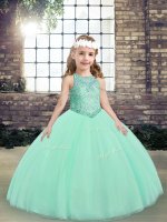 Floor Length Apple Green Little Girl Pageant Dress Scoop Sleeveless Lace Up