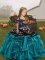 Teal Ball Gowns Straps Sleeveless Organza Floor Length Lace Up Embroidery and Ruffles Child Pageant Dress