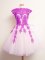 Flare A-line Quinceanera Court of Honor Dress Multi-color Scalloped Tulle Sleeveless Mini Length Lace Up