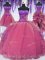 Four Piece Ball Gowns Vestidos de Quinceanera Pink Strapless Organza Sleeveless Floor Length Lace Up