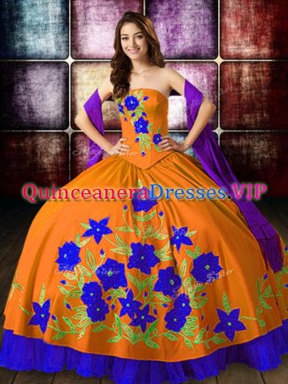 Unique Sleeveless Lace Up Floor Length Embroidery 15th Birthday Dress