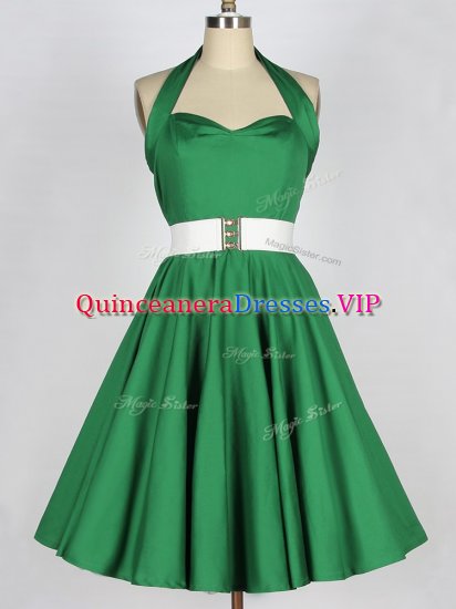 Mini Length A-line Sleeveless Green Quinceanera Court of Honor Dress Lace Up - Click Image to Close