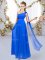 Royal Blue Sleeveless Floor Length Beading and Hand Made Flower Lace Up Dama Dress for Quinceanera