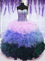 Multi-color Ball Gowns Beading and Ruffles and Ruffled Layers Sweet 16 Dresses Lace Up Organza Sleeveless Floor Length