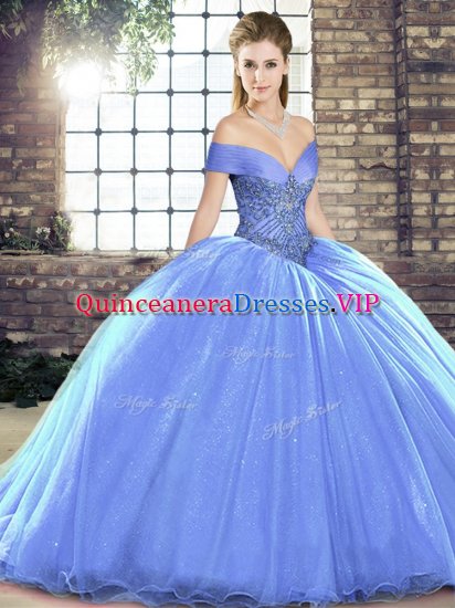 Lavender Off The Shoulder Lace Up Beading Quinceanera Dresses Brush Train Sleeveless - Click Image to Close