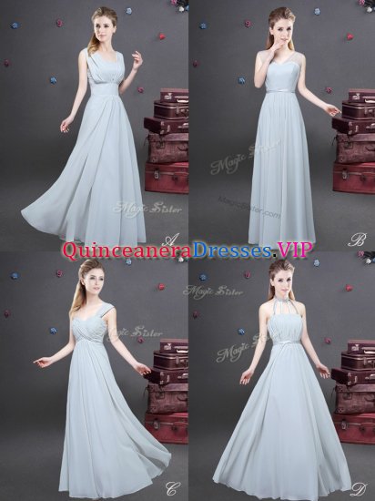 Sexy Floor Length Grey Dama Dress for Quinceanera Chiffon Sleeveless Ruching - Click Image to Close