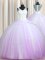 Zipper Up Brush Train Ball Gowns Ball Gown Prom Dress Lilac V-neck Tulle Sleeveless With Train Zipper