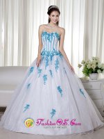 Carmel California/CA White And Blue Sweetheart Floor-length Taffeta and Organza Appliques Decorate Romantic Quinceanera Dress