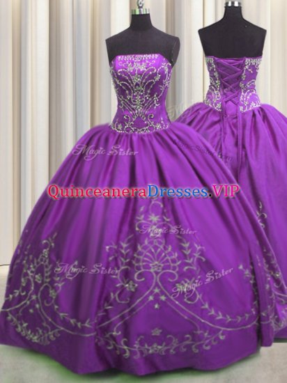 Taffeta Sleeveless Floor Length Quinceanera Dresses and Embroidery - Click Image to Close