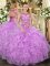 Fancy Scoop Cap Sleeves Lace Up 15 Quinceanera Dress Lilac Organza