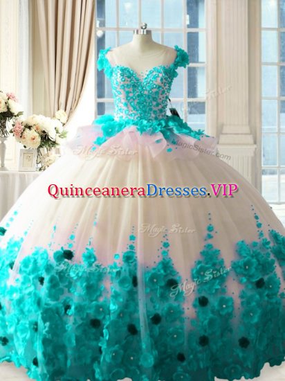 Custom Design Blue And White Sleeveless Hand Made Flower Zipper Vestidos de Quinceanera - Click Image to Close