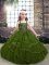 Trendy Olive Green Ball Gowns Beading and Ruffled Layers Little Girls Pageant Dress Lace Up Tulle Sleeveless Floor Length