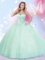Vintage Apple Green Ball Gowns Beading 15th Birthday Dress Lace Up Tulle Sleeveless Floor Length