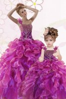 Vintage Fuchsia Quinceanera Dress Military Ball and Sweet 16 and Quinceanera with Beading and Ruffles Sweetheart Sleeveless Lace Up