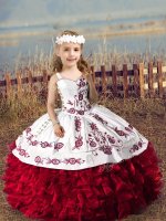 Luxurious Wine Red Sleeveless Organza Lace Up High School Pageant Dress for Wedding Party
