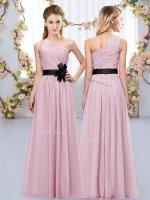 Pink Chiffon Zipper Vestidos de Damas Sleeveless Floor Length Belt(SKU BMT0427BIZ)