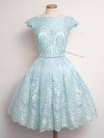 Light Blue Lace Lace Up Scalloped Cap Sleeves Knee Length Court Dresses for Sweet 16 Lace(SKU SWBD153-6BIZ)