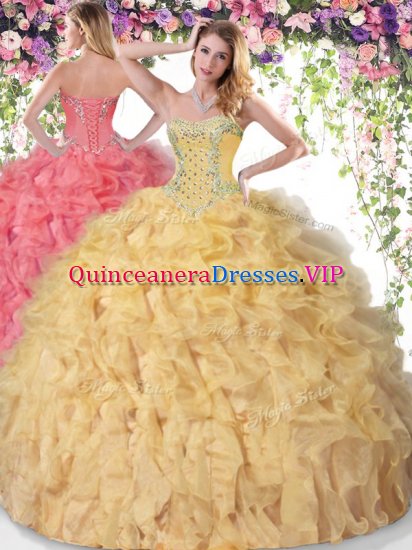 Clearance Floor Length Gold Sweet 16 Dress Sweetheart Sleeveless Lace Up - Click Image to Close