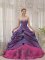 Oskaloosa Iowa/IA Informal Purple and Fuchsia Appliques Decorate Bodice Sweet 16 Dress Strapless Taffeta Quinceanera Gowns