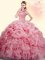 High-neck Sleeveless Organza Military Ball Dresses Beading and Ruffles and Pick Ups Brush Train Backless