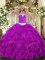 High Class Purple Ball Gowns Appliques and Ruffles 15 Quinceanera Dress Lace Up Organza Sleeveless Floor Length