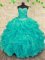 Floor Length Turquoise Quinceanera Gown Sweetheart Sleeveless Lace Up