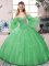 High Class Green Tulle Lace Up Quinceanera Gown Long Sleeves Floor Length Beading