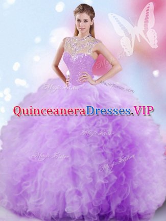 Gorgeous Sleeveless Floor Length Beading and Ruffles and Sequins Zipper Quinceanera Dresses with Lavender