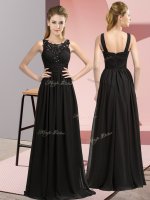 Black Empire Scoop Sleeveless Chiffon Floor Length Zipper Beading and Appliques Damas Dress