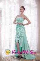 Kula Hawaii/HI Apple Green A-line / Princess Strapless High-low Taffeta Hand Made Flower ruching Quinceanera Dama Dress