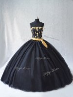Dazzling Ball Gowns 15 Quinceanera Dress Black Strapless Tulle Sleeveless Floor Length Lace Up