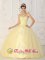 Hawarden Clwyd Fashionable Light Yellow Sweet 16 Quinceanera Dress With Sweetheart Ruched Bodice Organza Appliques In New Yock City