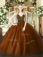 Floor Length Ball Gowns Sleeveless Brown Ball Gown Prom Dress Zipper