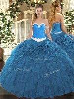 Blue Sweetheart Lace Up Appliques and Ruffles Quinceanera Dresses Sleeveless
