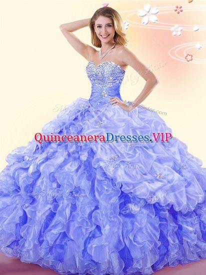 Simple Sleeveless Lace Up Floor Length Beading and Ruffles and Pick Ups Vestidos de Quinceanera - Click Image to Close
