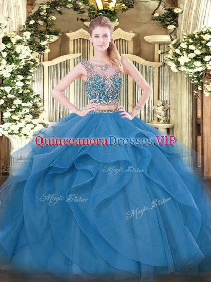 Extravagant Sleeveless Beading and Ruffles Lace Up Quince Ball Gowns - Click Image to Close