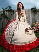 With Train Ball Gowns Sleeveless White And Red Quince Ball Gowns Brush Train Lace Up(SKU XBQD006BIZ)