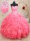 Dazzling Pink Organza Lace Up Quinceanera Dress Sleeveless Floor Length Beading and Ruffles