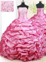Suitable Pick Ups Strapless Sleeveless Brush Train Lace Up Quinceanera Dress Hot Pink Taffeta