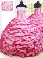 Suitable Pick Ups Strapless Sleeveless Brush Train Lace Up Quinceanera Dress Hot Pink Taffeta(SKU PSSW0442BIZ)