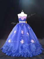 Custom Design Sleeveless Organza Brush Train Zipper Sweet 16 Dresses in Blue with Appliques(SKU PSSW1069-3BIZ)