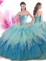Classical Sweetheart Sleeveless Quinceanera Gown Floor Length Beading and Ruffles Multi-color Tulle
